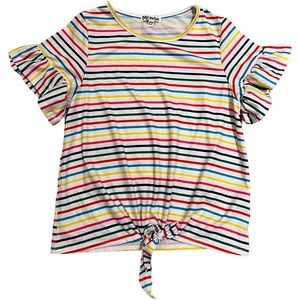 Mirawise - Girls Striped Casual Short Sleeve Tee with Tie Front - Size 10/11